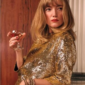 Frances Valentine Taylor Gold Sequin Top NWT $498 Medium Party Holiday Dressy